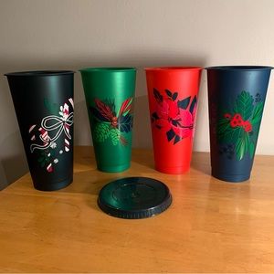 Starbucks. Set of 4 interchangeable tumblers with one lid. 2020 holiday edition.